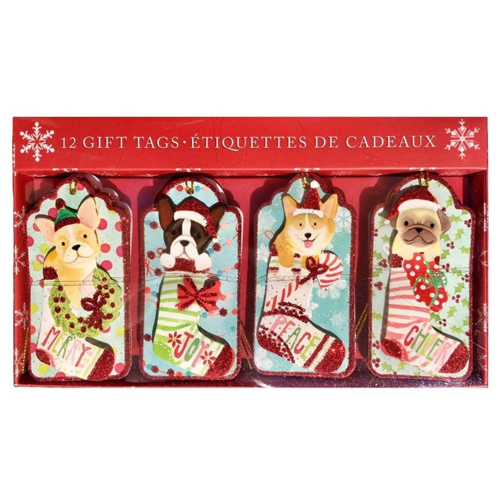 Molly & Rex Christmas Dog Stockings Embellished Gift Tags (14214), Set of 12